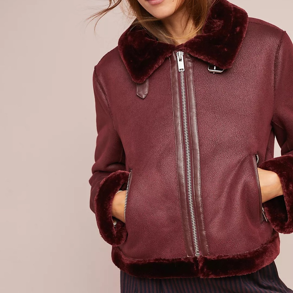 Anthropologie Burgundy Costello Moto Jacket